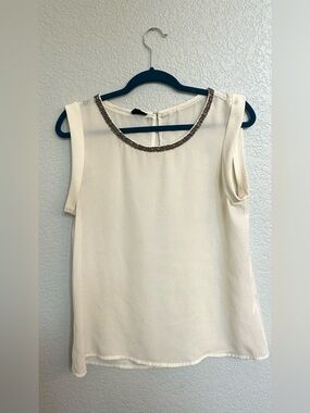FATE Ivory Sleeveless Beaded Neckline Blouse Medium